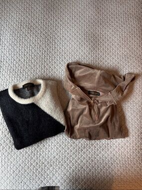 TRUTH Black & Cream Colorblock Crewneck with Taupe Hooded Pullover Set